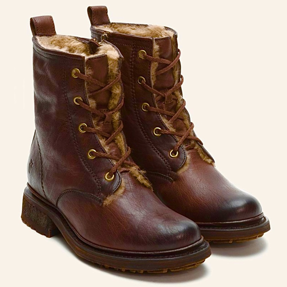 Frye Valerie Shearling Leather Lace Up Boot